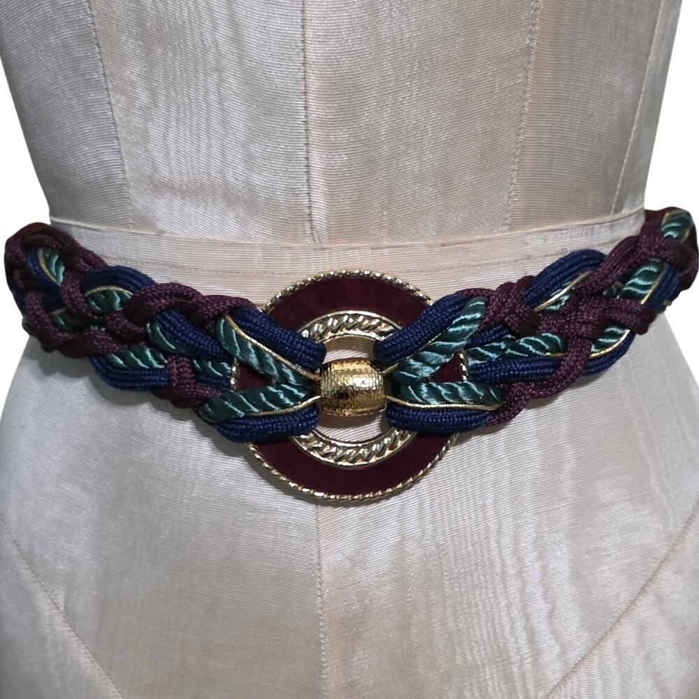 Vintage‎ 80s Black and Burgandy/Blue Braided Rope Chord Belt M/L